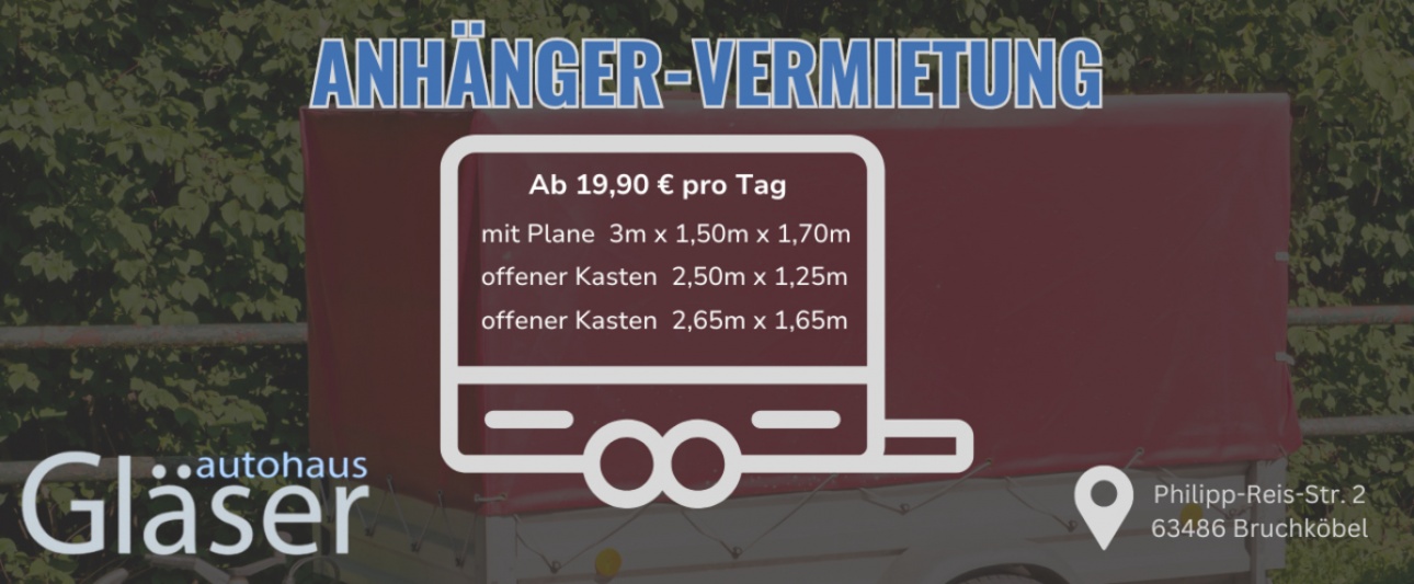 Info-Flyer für die Anhänger-Vermietung von Gläser mit Preisliste
